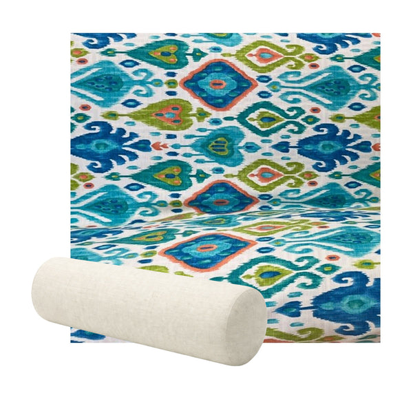 Turquoise Ikat Performance Weave Bolster Pillow