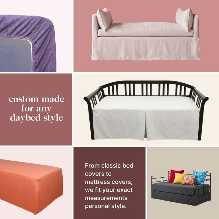 Grid of daybed and mattress cover styles available made to order