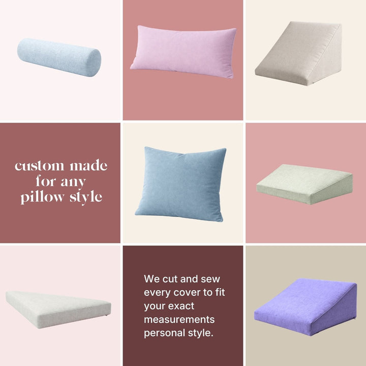 Grid of custom pillow and bolster shapes and sizes