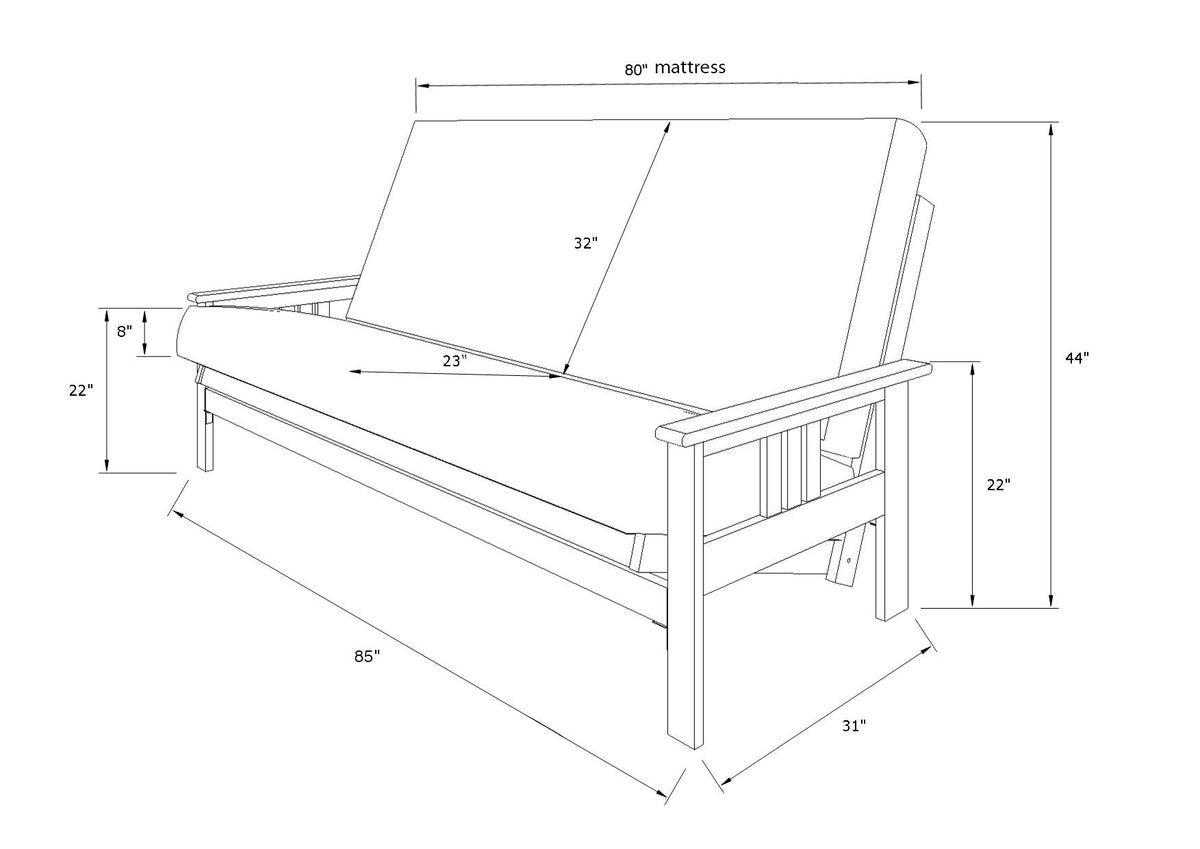 Mission Arm Futon Set size and dimensions