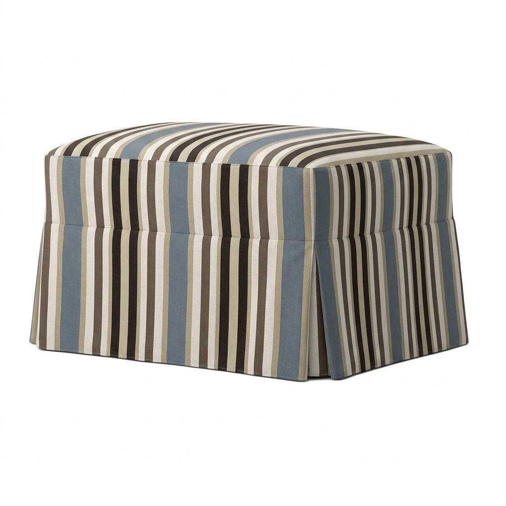 Harbor Stripe Canvas custom ottoman cover in red and cream stripe