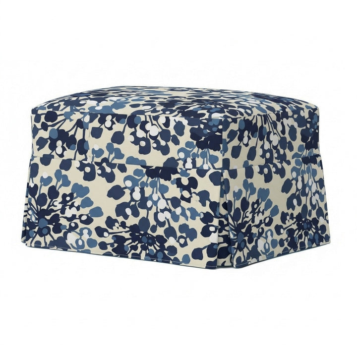 Blue Botanical Custom Ottoman Slipcover
