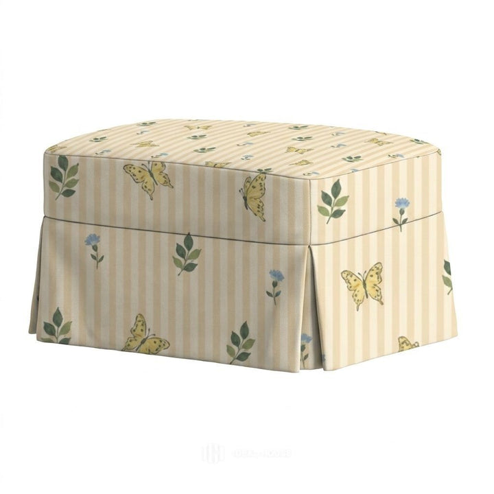 Paulette Butterfly Canvas Custom Ottoman Slipcover