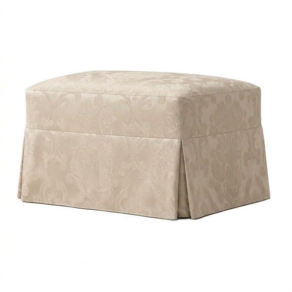 Off-White Damask Custom Ottoman Slipcover