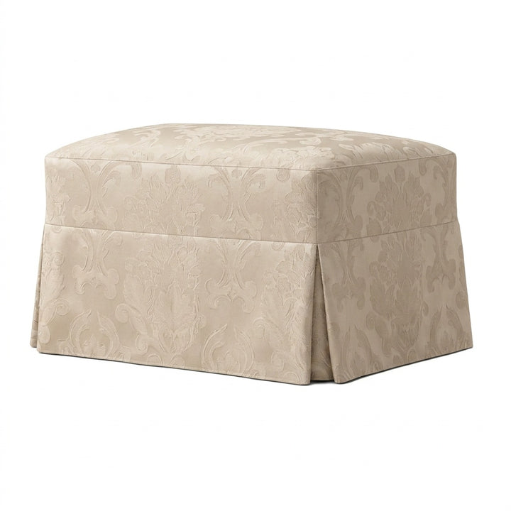 Off-White Damask Custom Ottoman Slipcover