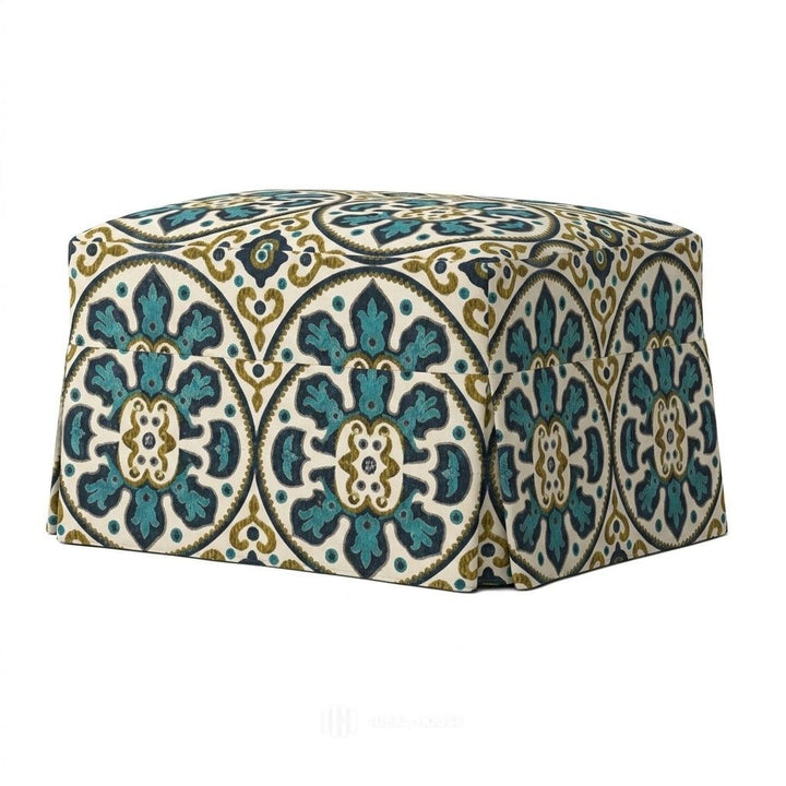 Moroccan Blue Medallion Custom Ottoman Slipcover