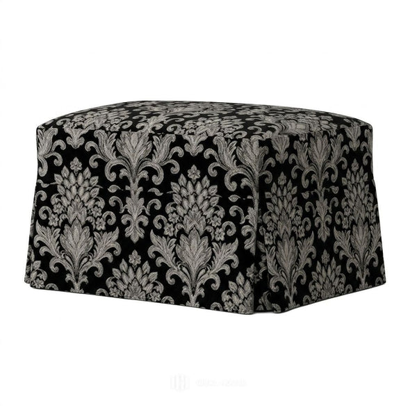 Black & Silver Damask Custom Ottoman Slipcover