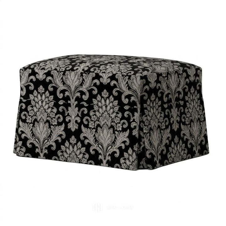 Black &amp; Silver Damask Custom Ottoman Slipcover