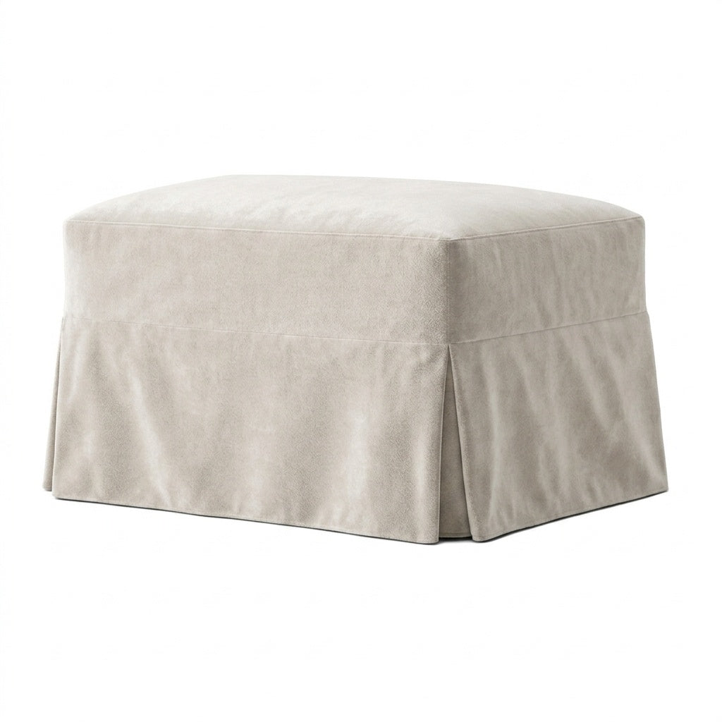 Velvet Cream custom ottoman cover in cream velvet
