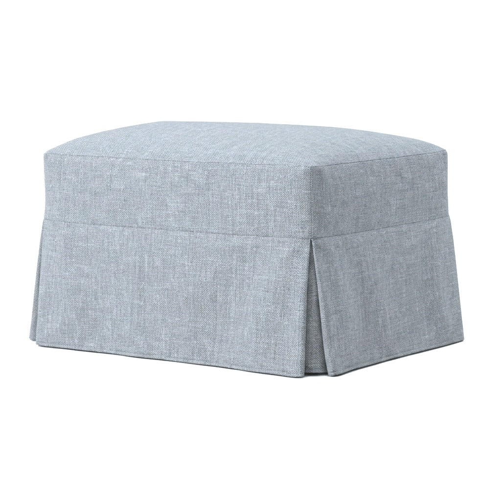 Glacier Gray linen weave custom ottoman slipcover