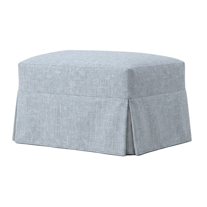 Glacier Gray linen weave custom ottoman slipcover