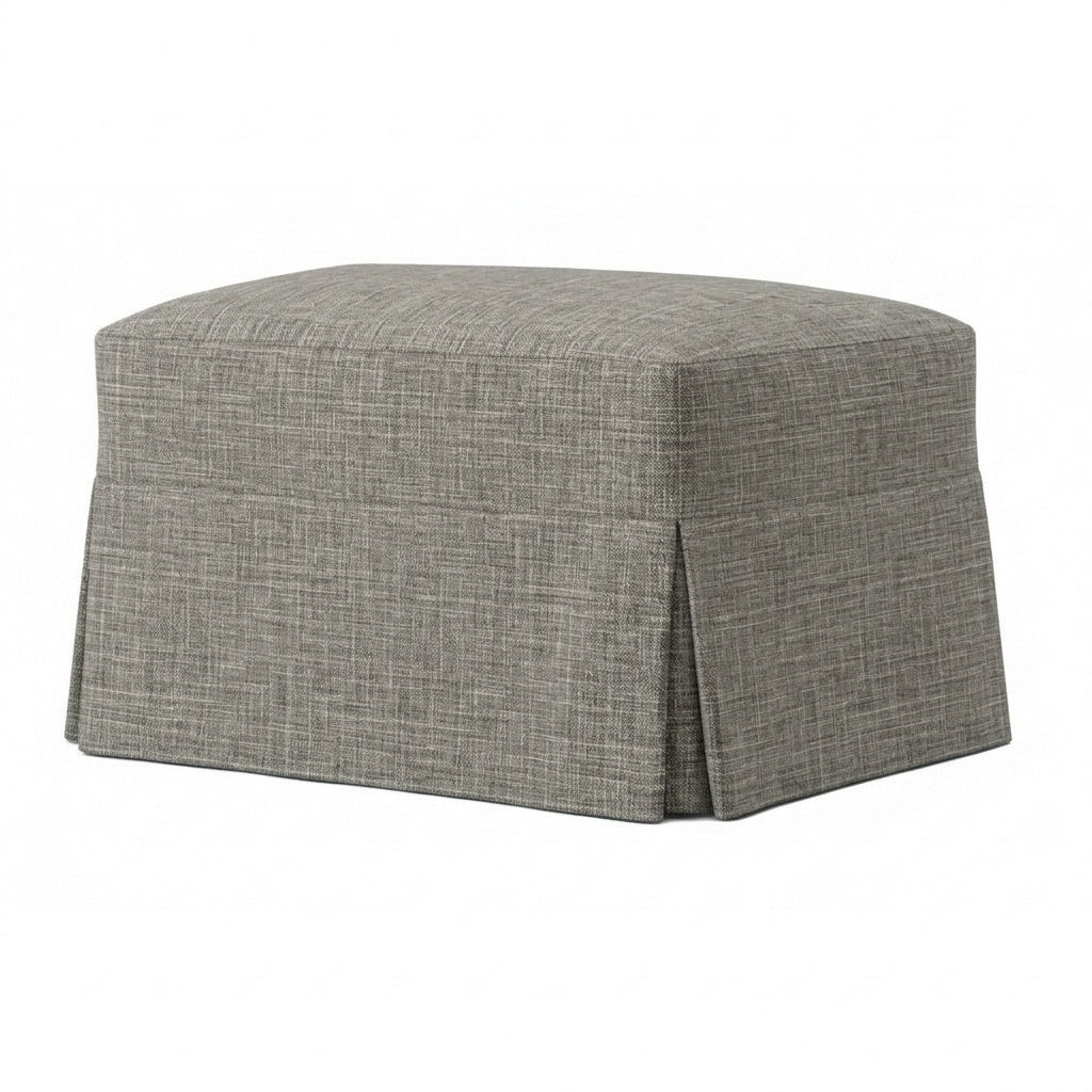 Linen Greige premium weave custom ottoman slipcover