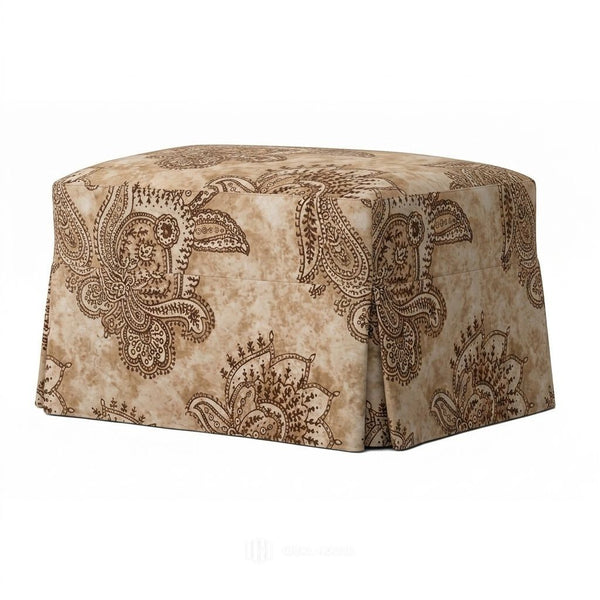 Tan & Coffee Paisley Custom Ottoman Slipcover