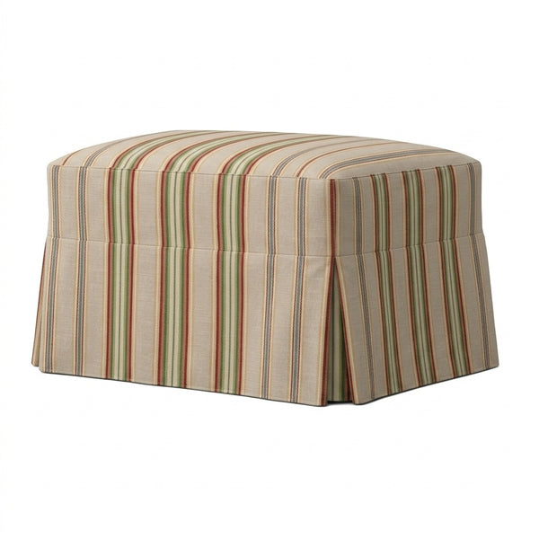 Ivory & Sage Stripe Custom Ottoman Slipcover