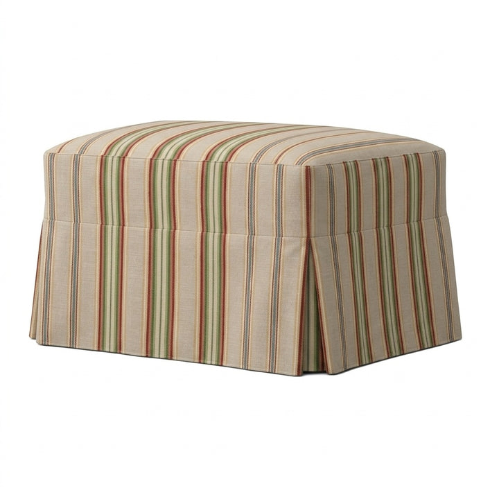 Ivory &amp; Sage Stripe Custom Ottoman Slipcover