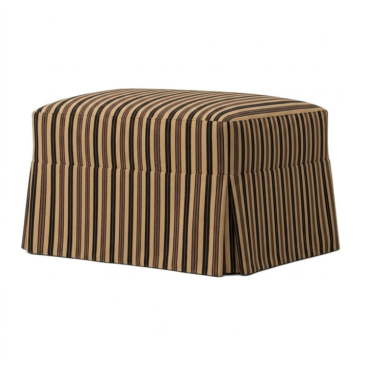Espresso &amp; Flax Stripe Custom Ottoman Slipcover
