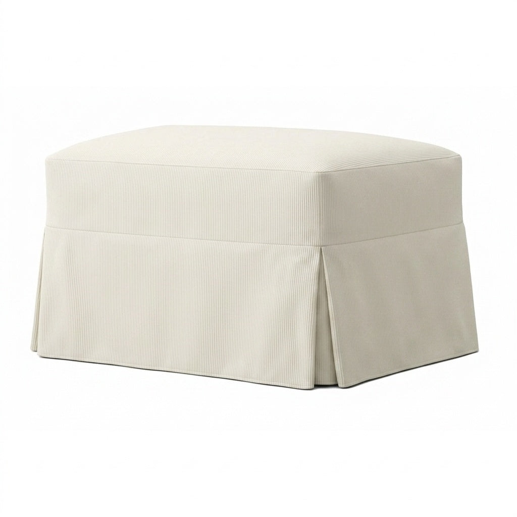 Off-White Twill Custom Ottoman Slipcover