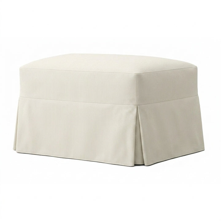 Off-White Twill Custom Ottoman Slipcover