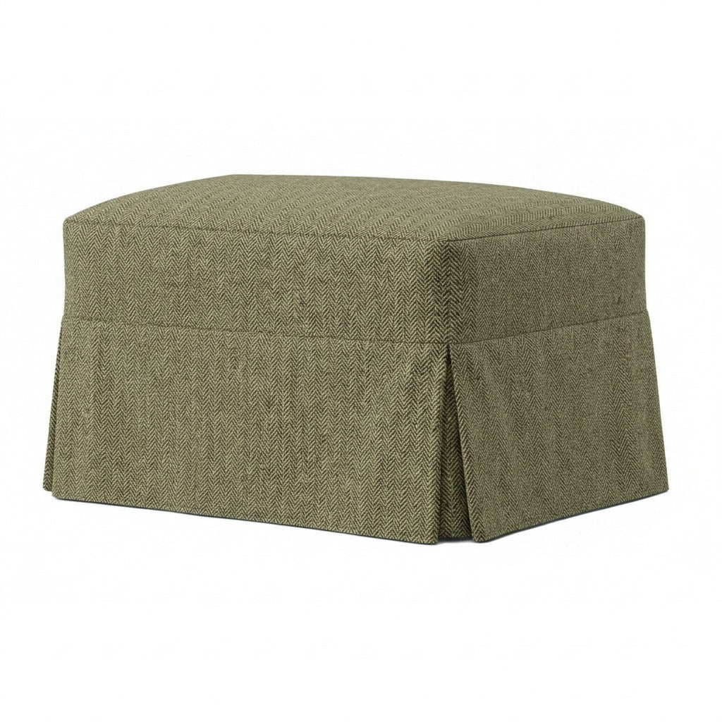 Sage Herringbone premium weave custom ottoman slipcover