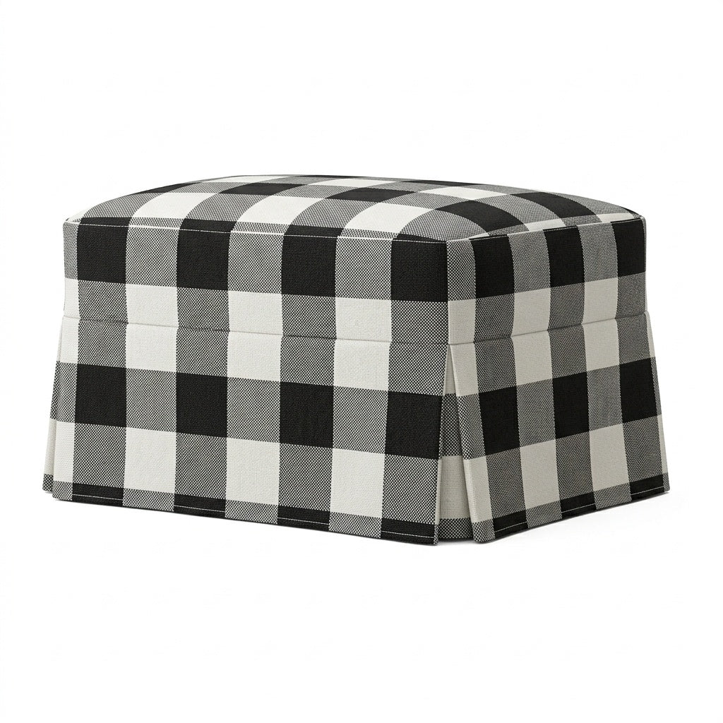 Black &amp; White Buffalo Check Custom Ottoman Slipcover
