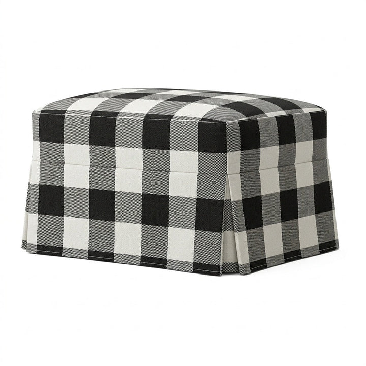 Black &amp; White Buffalo Check Custom Ottoman Slipcover