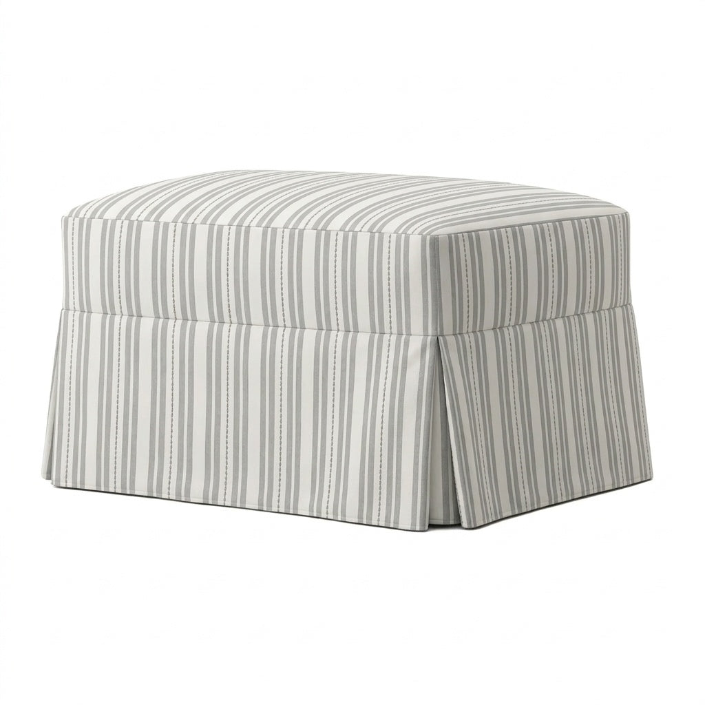 Gray &amp; White Stripe Canvas Custom Ottoman Slipcover