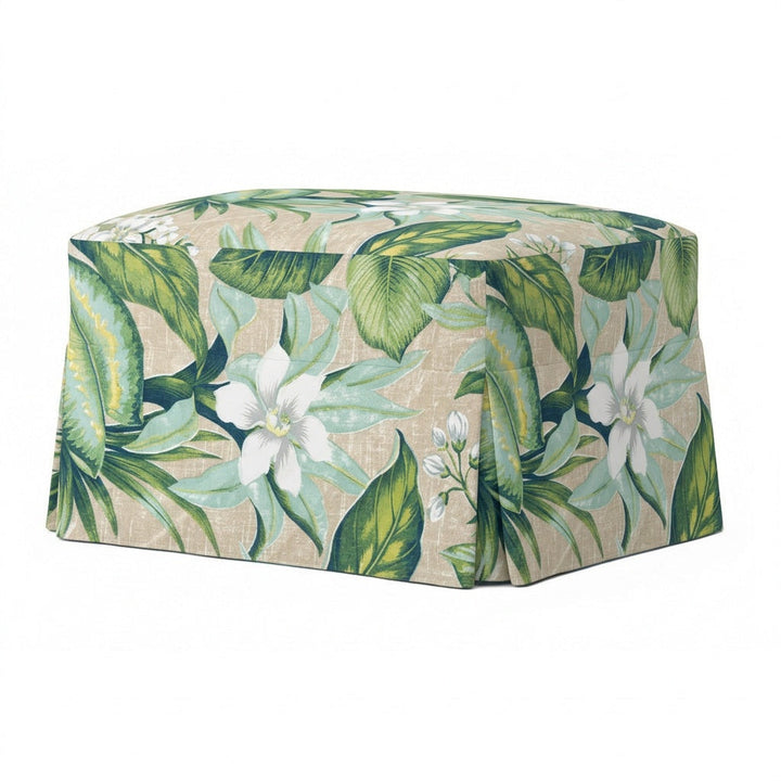 Wild Orchid botanical outdoor performance weave custom ottoman slipcover