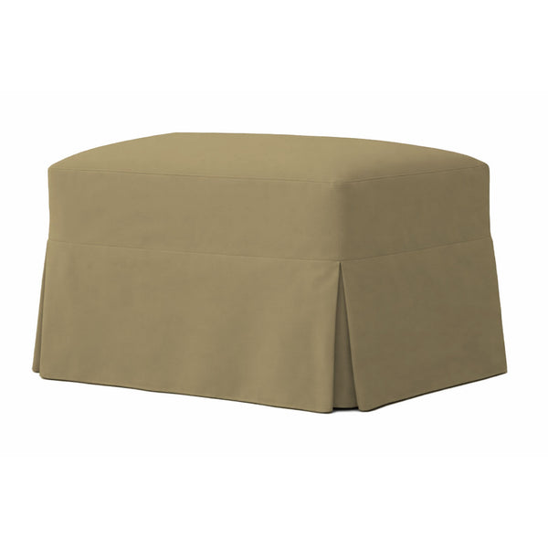Solid Khaki Linen Custom Ottoman Slipcover