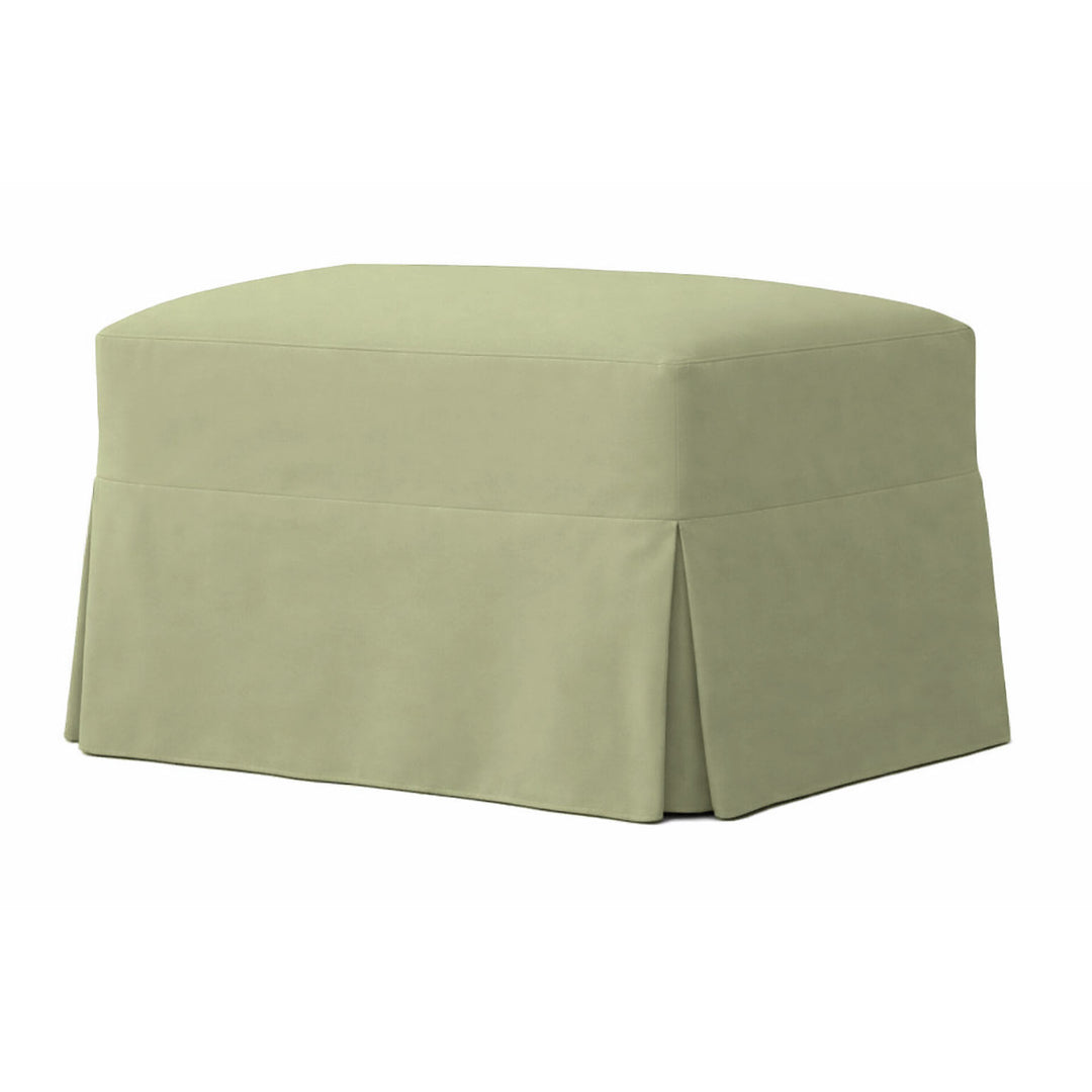 Basil Green Poplin Custom Ottoman Slipcover