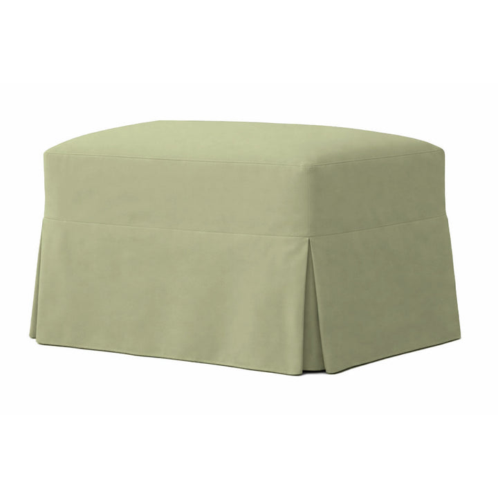Basil Green Poplin Custom Ottoman Slipcover