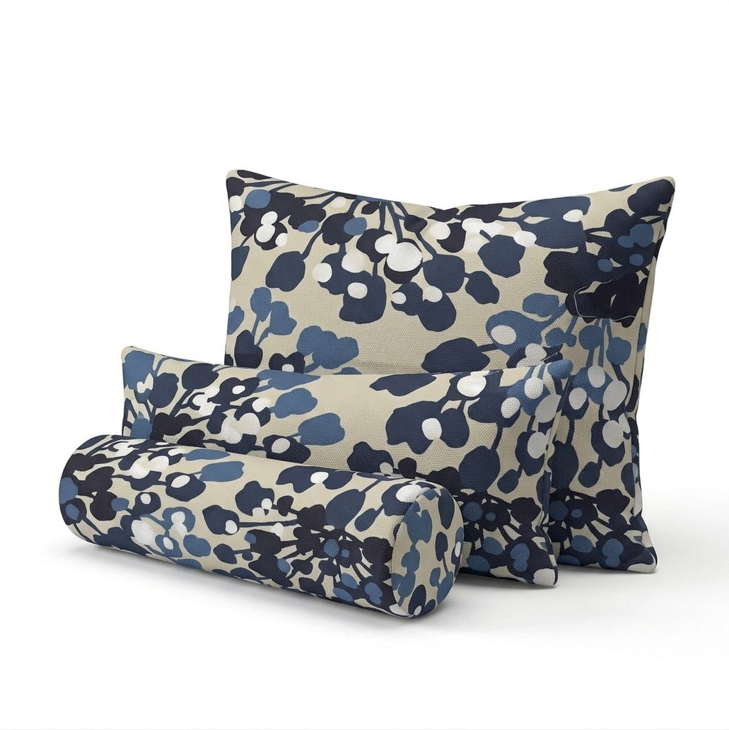 Blue Botanical Print Custom Pillow Cover