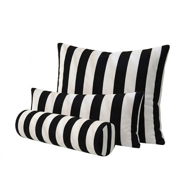 Retro Cabana Black & White Stripe Custom Outdoor Pillow Cover