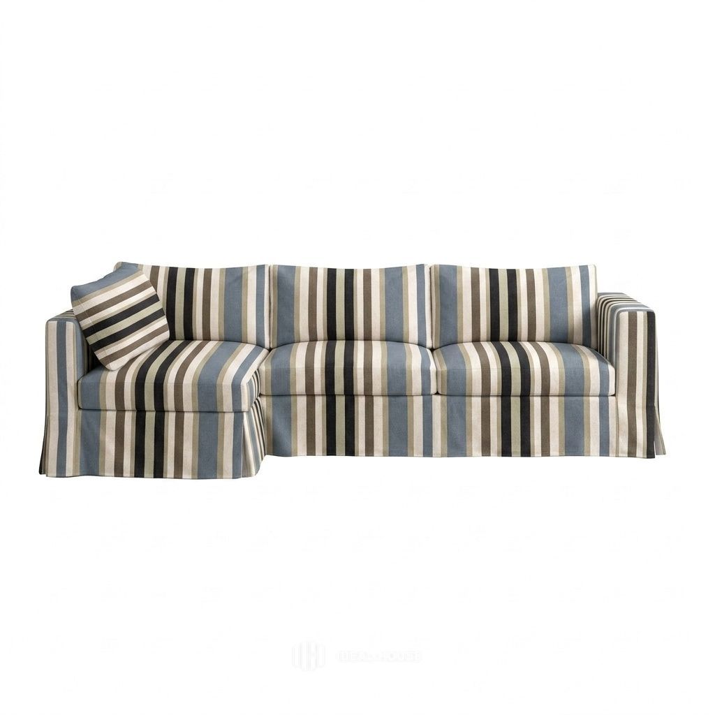 Harbor Stripe Canvas custom sectional sofa cover in red and cream stripe