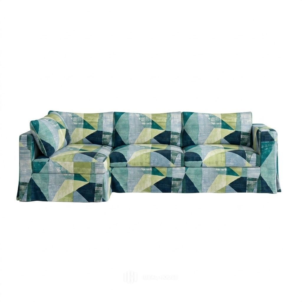 Emerald Mosaic Canvas custom sectional sofa cover in emerald green mosaic