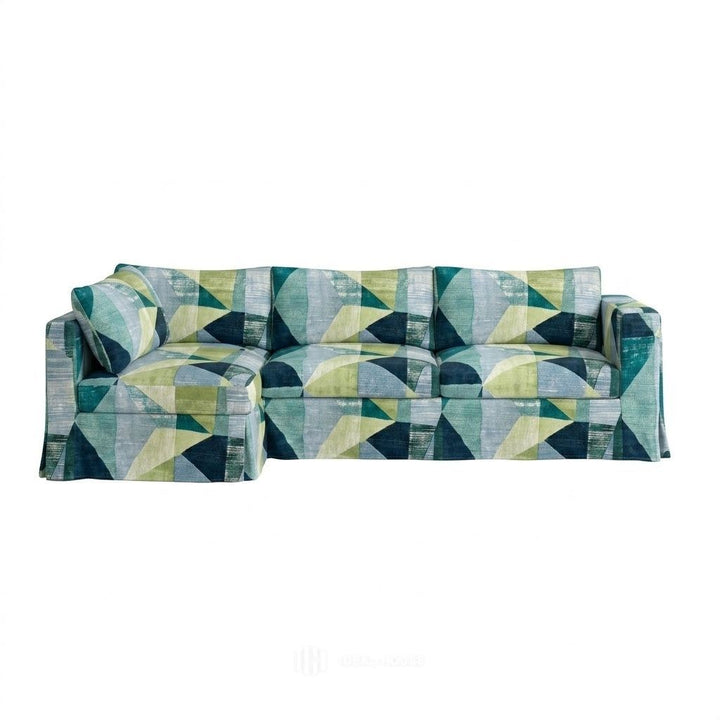Emerald Mosaic Canvas custom sectional sofa cover in emerald green mosaic