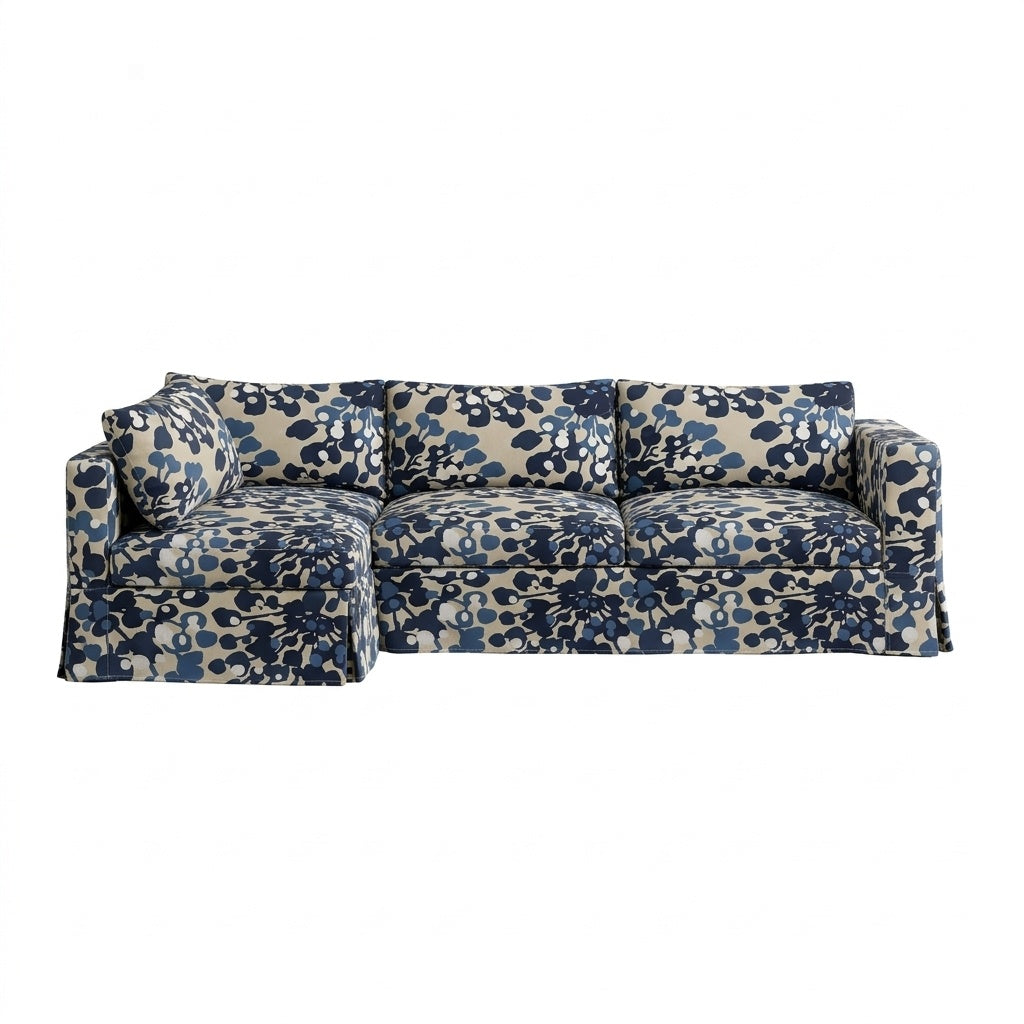Blue Botanical Print Custom Sectional Slipcover