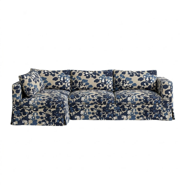 Blue Botanical Print Custom Sectional Slipcover
