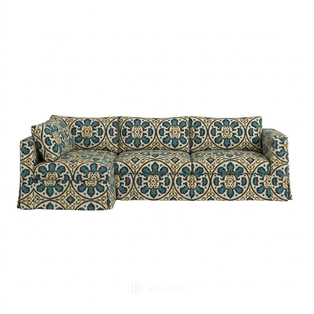 Moroccan Blue Medallion Custom Sectional Slipcover