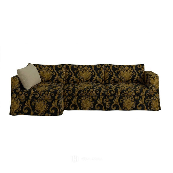 Black & Gold Damask Custom Sectional Sofa Slipcover