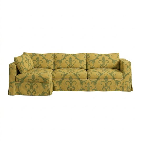 Gold & Sage Damask Custom Sectional Sofa Slipcover