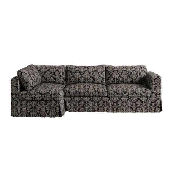 Black & Silver Damask Custom Sectional Sofa Slipcover