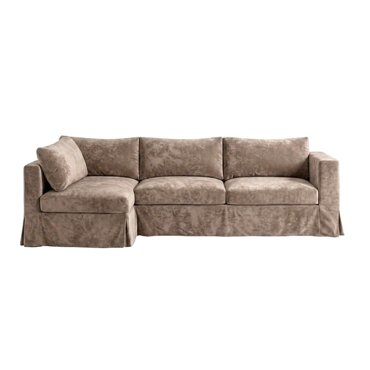 Velvet Blush Beige custom sectional sofa cover in blush beige velvet