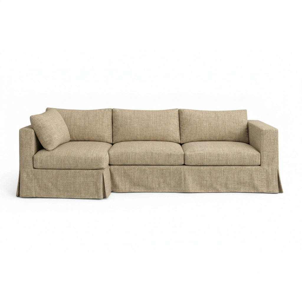Linen Stone premium weave custom sectional sofa slipcover
