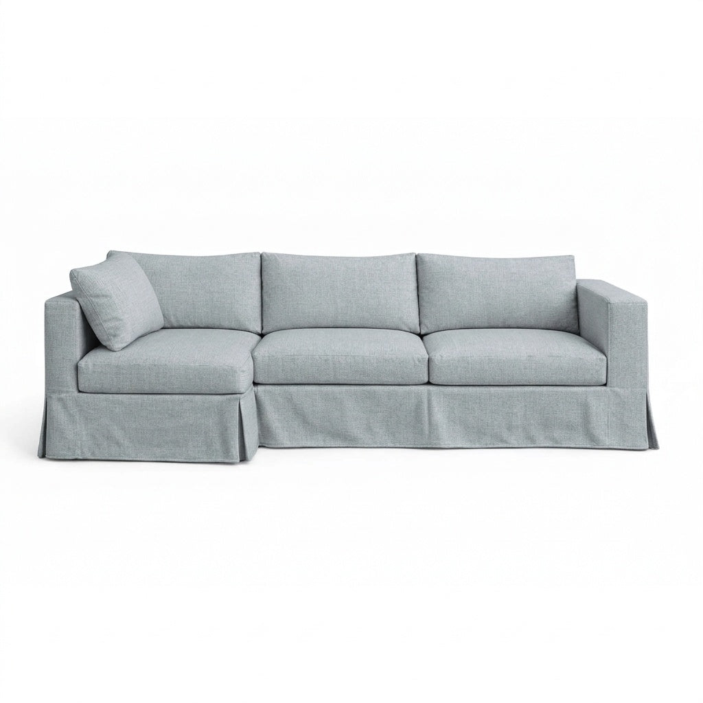 Glacier Gray linen weave custom sectional sofa slipcover