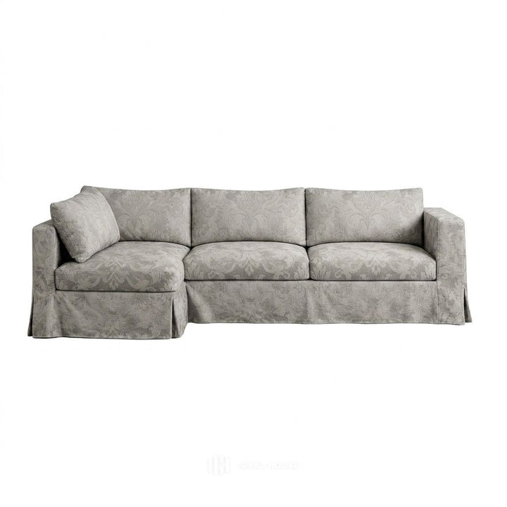 Taupe Floral Damask Custom Sectional Slipcover