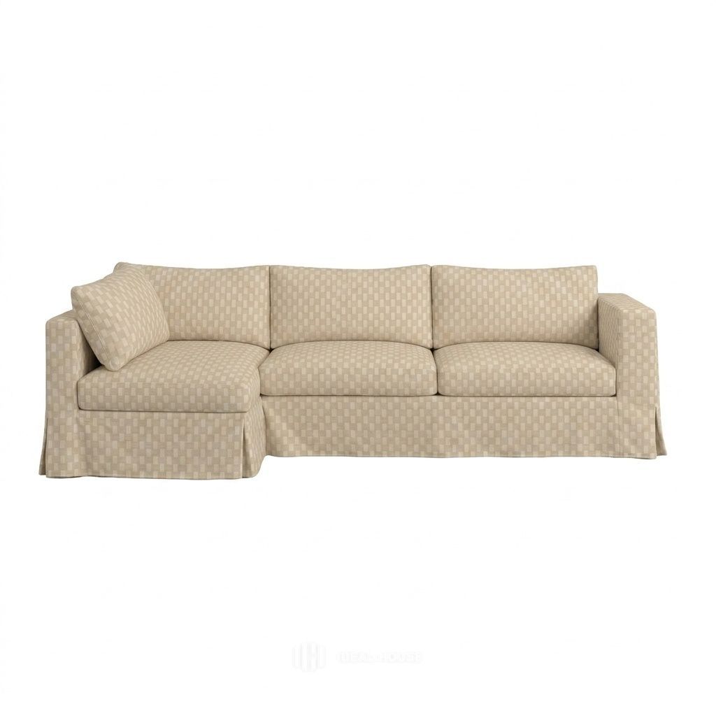 Checker Cream Custom Sectional Slipcover
