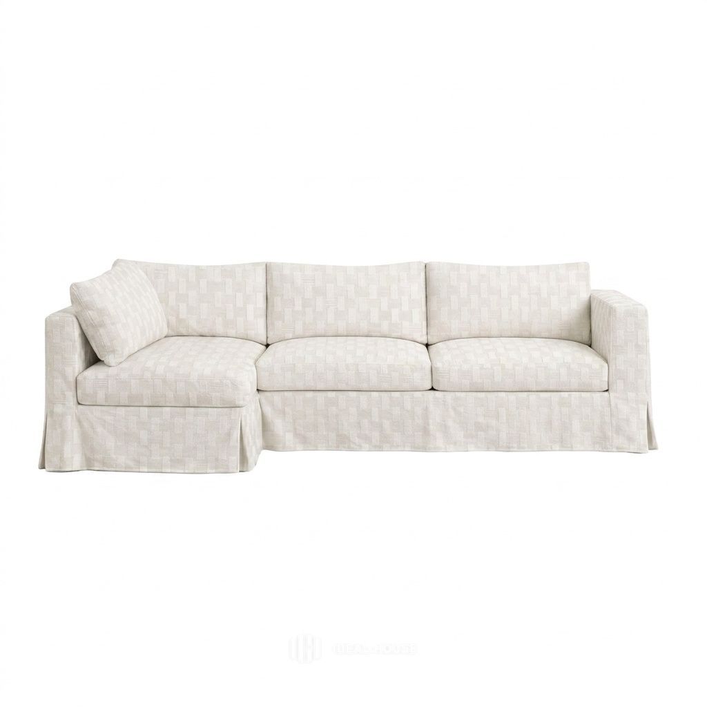Checker Ivory Custom Sectional Slipcover