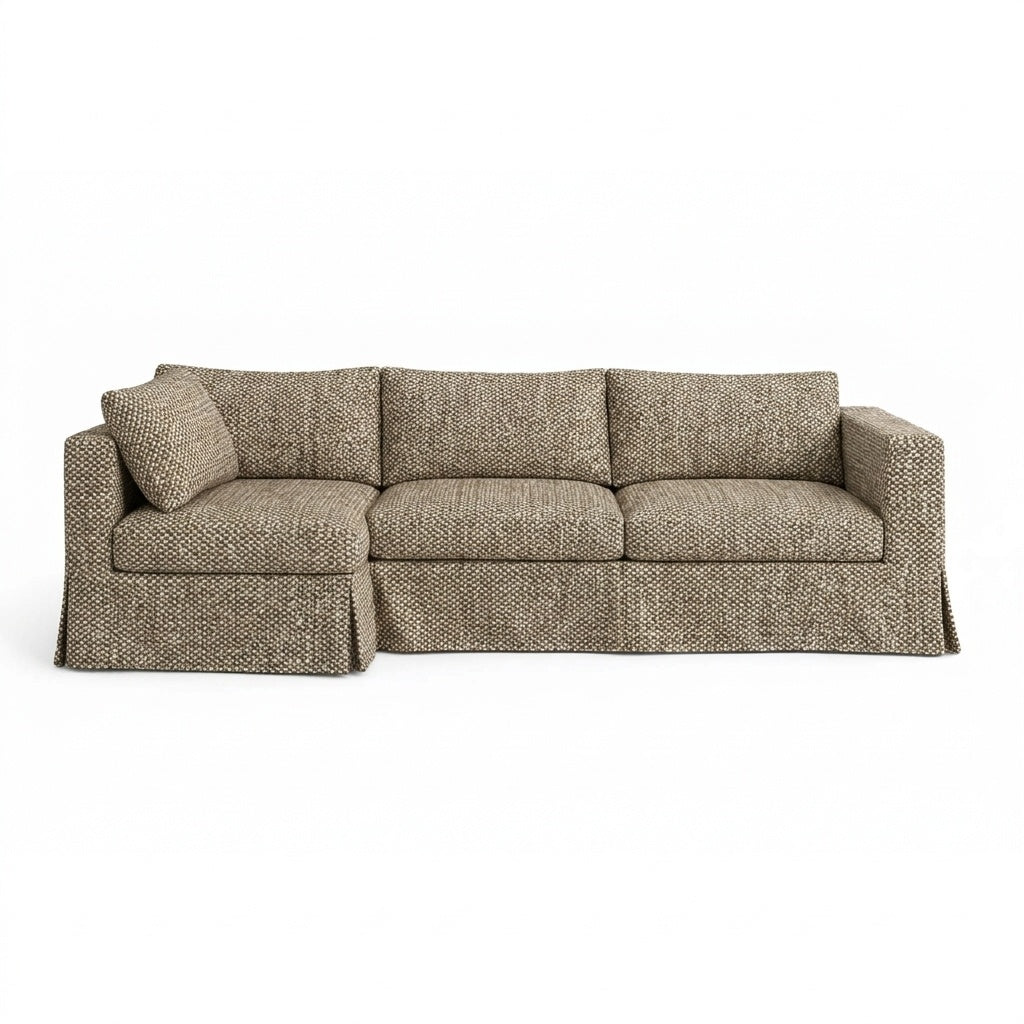 Chestnut Brown Tweed heavyweight weave custom sectional sofa slipcover