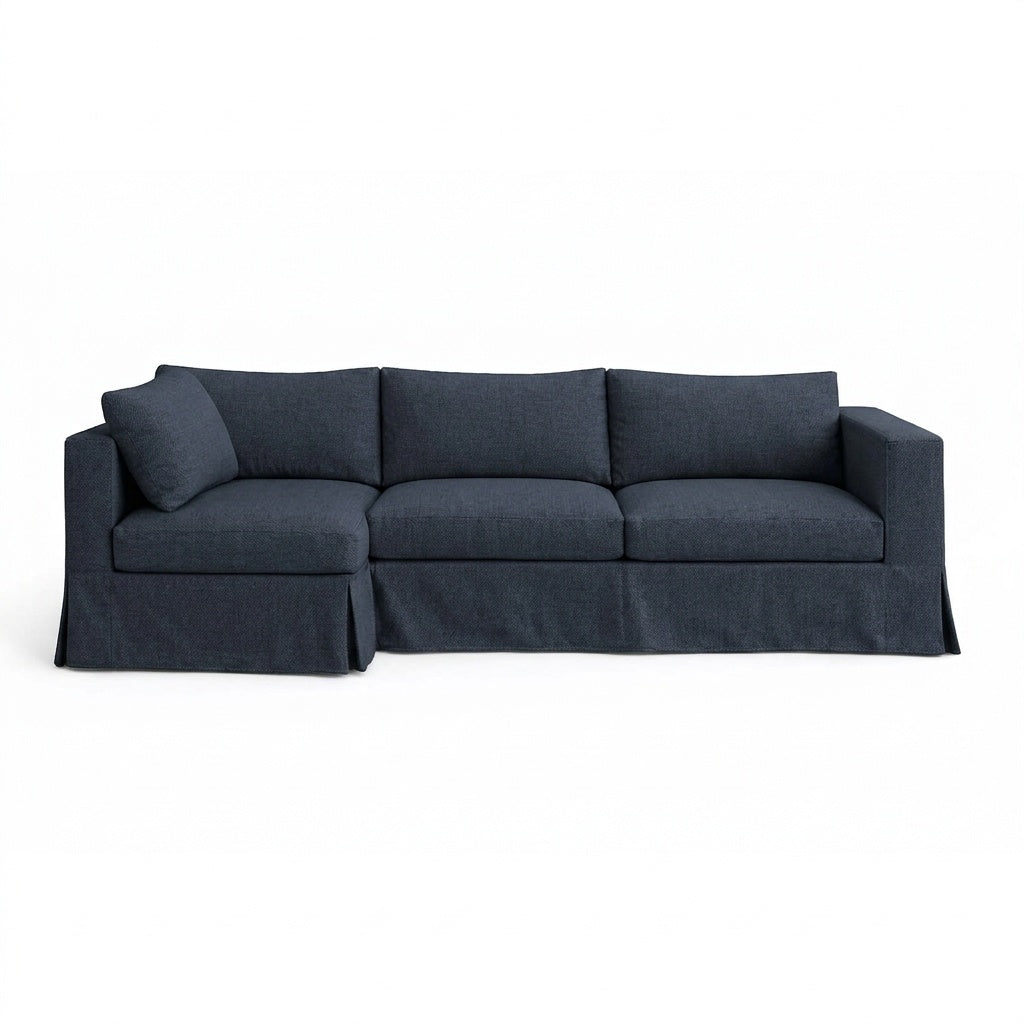 Oxford Blue performance weave custom sectional sofa slipcover