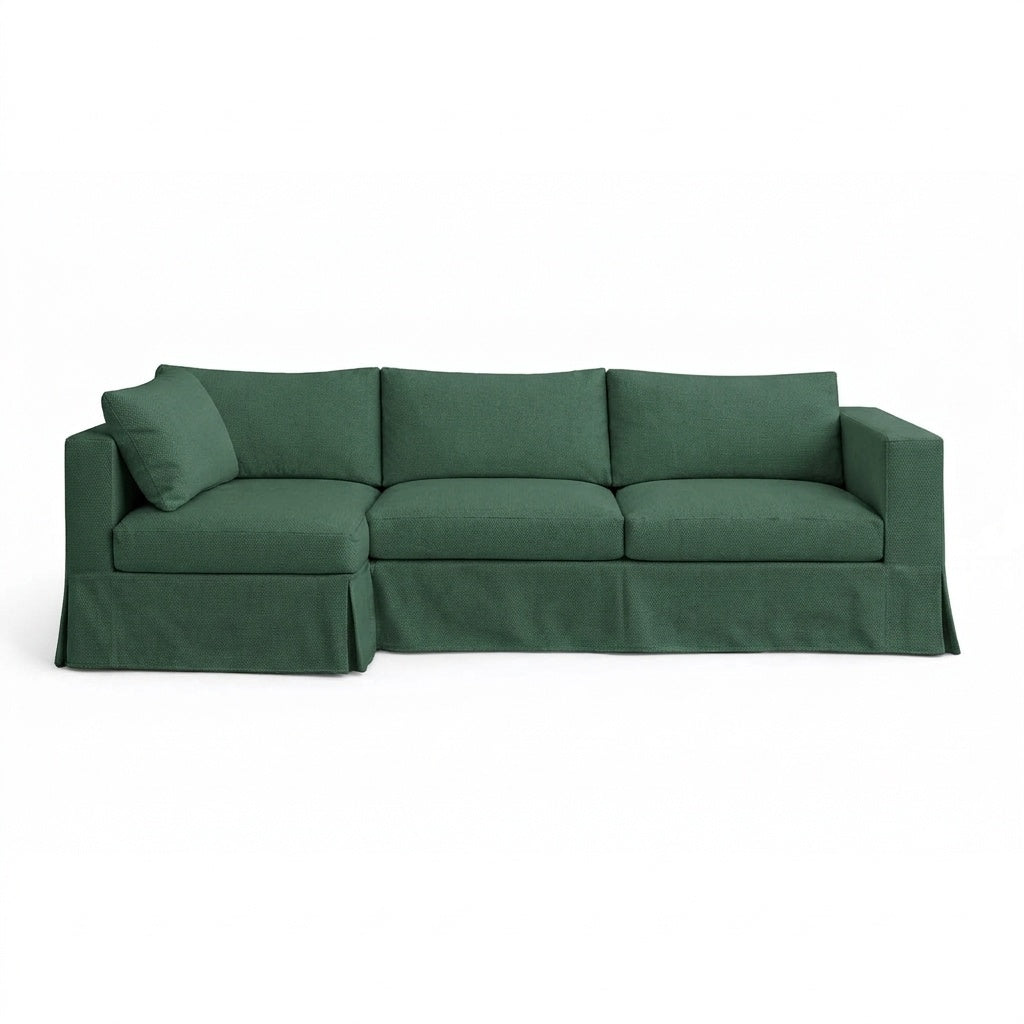 Forest green cotton canvas custom sectional sofa cover